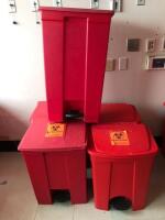 LOT OF 5 FOOT OPERATED BIOHAZARD WASTE BINS