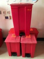 LOT OF 5 FOOT OPERATED BIOHAZARD WASTE BINS