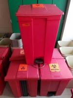 LOT OF 5 FOOT OPERATED BIOHAZARD WASTE BINS