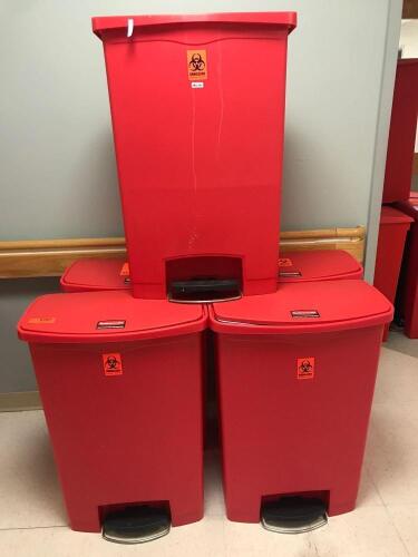 LOT OF 5 FOOT OPERATED BIOHAZARD WASTE BINS