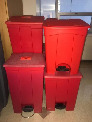 LOT OF 6 FOOT OPERATED BIOHAZARD WASTE BINS