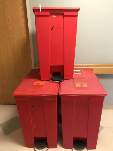 LOT OF 5 FOOT OPERATED BIOHAZARD WASTE BINS