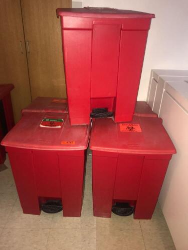 LOT OF 5 FOOT OPERATED BIOHAZARD WASTE BINS