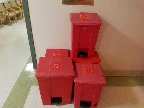 LOT OF 5 FOOT OPERATED BIOHAZARD WASTE BINS