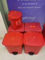 LOT OF 5 FOOT OPERATED BIOHAZARD WASTE BINS