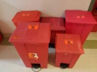 LOT OF 5 FOOT OPERATED BIOHAZARD WASTE BINS