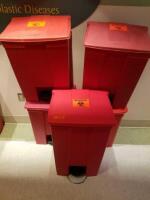 LOT OF 5 FOOT OPERATED BIOHAZARD WASTE BINS