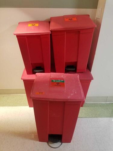 LOT OF 5 FOOT OPERATED BIOHAZARD WASTE BINS