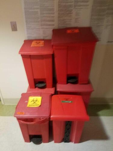 LOT OF 6 FOOT OPERATED BIOHAZARD WASTE BINS