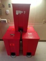 LOT OF 5 FOOT OPERATED BIOHAZARD WASTE BINS