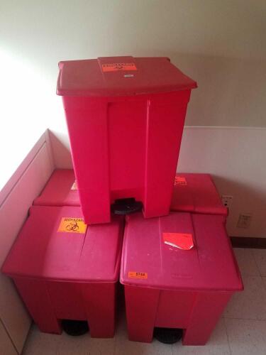 LOT OF 5 FOOT OPERATED BIOHAZARD WASTE BINS