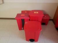 LOT OF 6 FOOT OPERATED BIOHAZARD WASTE BINS