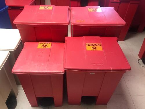 LOT OF 4 FOOT OPERATED BIOHAZARD WASTE BINS