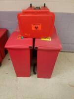 LOT OF 5 FOOT OPERATED BIOHAZARD WASTE BINS