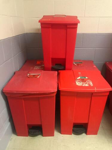 LOT OF 5 FOOT OPERATED BIOHAZARD WASTE BINS