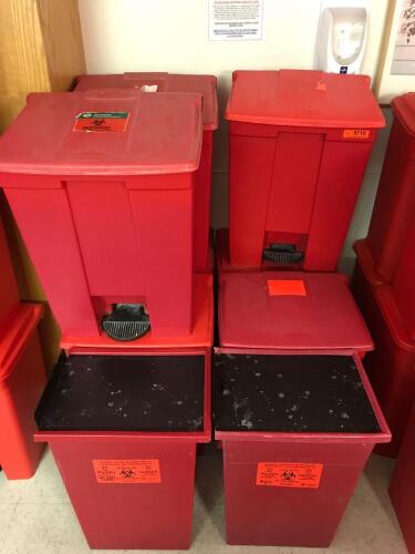 LOT OF 9 FOOT OPERATED BIOHAZARD WASTE BINS