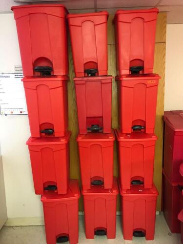 LOT OF 12 FOOT OPERATED BIOHAZARD WASTE BINS