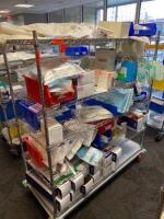 CART AND CONTENTS TO INCLUDE: SCRUB SINK BRUSHES, TUBING, AND SURGICAL MASKS LOCATION: 2 CAF.