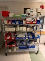 CART AND CONTENTS TO INCLUDE: LOT OF ASSORTED FLEXIVA, COVIDIEN SUTURE AQUIPMENT LOCATION: CCC HW