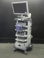 STORZ ENDOSCOPY TOWER TO INCLUDE: 202045 20 SCB AIDA DVD-M UNIT, 201331 20 SCB XENON 300 LIGHT SOURCE, SC-WU26-A1511 WIDEVIEW HD MONITOR, TOWER
