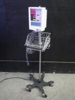 DATASCOPE ACCUTORR PLUS PATIENT MONITOR WITH CABLES (SPO2, BP) ON ROLLING STAND