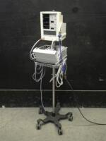 DATASCOPE ACCUTORR PLUS PATIENT MONITOR WITH CABLES (SPO2, BP) ON ROLLING STAND