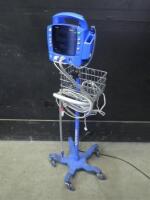GE DINAMAP DPC400N PROCARE VITAL SIGNS MONITOR WITH CABLES (SPO2, BP) ON ROLLING STAND