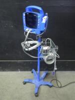 GE DINAMAP DPC400N PROCARE VITAL SIGNS MONITOR WITH CABLES (SPO2, BP) ON ROLLING STAND