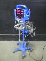 GE DINAMAP DPC400N PROCARE VITAL SIGNS MONITOR WITH CABLES (SPO2, BP) ON ROLLING STAND