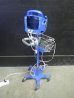 GE DINAMAP DPC400N PROCARE VITAL SIGNS MONITOR WITH CABLES (SPO2, BP) ON ROLLING STAND