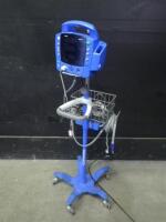 GE DINAMAP DPC400N PROCARE VITAL SIGNS MONITOR WITH CABLES (SPO2, BP) ON ROLLING STAND