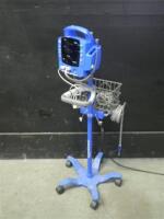 GE DINAMAP PROCARE VITAL SIGNS MONITOR WITH CABLES (SPO2, BP) ON ROLLING STAND