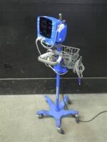 GE DINAMAP V100 CARESCAPE VITAL SIGNS MONITOR WITH CABLES (SPO2, BP) ON ROLLING STAND