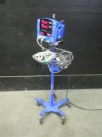 GE DINAMAP V100 CARESCAPE VITAL SIGNS MONITOR WITH CABLES (SPO2, BP) ON ROLLING STAND