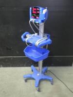 GE DINAMAP V100 CARESCAPE VITAL SIGNS MONITOR WITH CABLES (SPO2, BP) ON ROLLING STAND