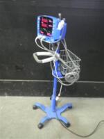 GE DINAMAP V100 CARESCAPE VITAL SIGNS MONITOR WITH CABLES (SPO2, BP) ON ROLLING STAND