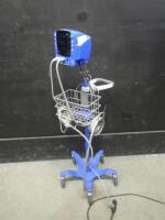 GE DINAMAP V100 CARESCAPE VITAL SIGNS MONITOR WITH CABLES (SPO2, BP) ON ROLLING STAND