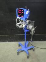 GE DINAMAP V100 CARESCAPE VITAL SIGNS MONITOR WITH CABLES (SPO2, BP) ON ROLLING STAND