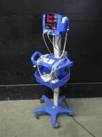 GE DINAMAP V100 CARESCAPE VITAL SIGNS MONITOR WITH CABLES (SPO2, BP) ON ROLLING STAND