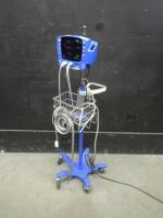 GE DINAMAP V100 CARESCAPE VITAL SIGNS MONITOR WITH CABLES (SPO2, BP) ON ROLLING STAND