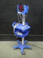 GE DINAMAP V100 CARESCAPE VITAL SIGNS MONITOR WITH CABLES (SPO2, BP) ON ROLLING STAND