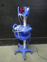 GE DINAMAP V100 CARESCAPE VITAL SIGNS MONITOR WITH CABLES (SPO2, BP) ON ROLLING STAND