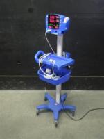 GE DINAMAP V100 CARESCAPE VITAL SIGNS MONITOR WITH SPO2 CABLE ON ROLLING STAND