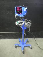 GE DINAMAP V100 CARESCAPE VITAL SIGNS MONITOR WITH SPO2 CABLE ON ROLLING STAND