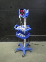 GE DINAMAP V100 CARESCAPE VITAL SIGNS MONITOR WITH CABLES (SPO2, BP) ON ROLLING STAND