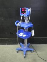 GE DINAMAP V100 CARESCAPE VITAL SIGNS MONITOR WITH BP CABLE ON ROLLING STAND