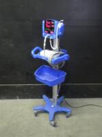 GE DINAMAP V100 CARESCAPE VITAL SIGNS MONITOR WITH BP CABLE ON ROLLING STAND