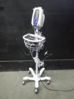 WELCH ALLYN SPOT VITAL SIGNS MONITOR WITH CABLES (SPO2, BP) ON ROLLING STAND