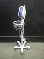 WELCH ALLYN SPOT VITAL SIGNS MONITOR WITH CABLES (SPO2, BP) ON ROLLING STAND