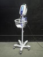 WELCH ALLYN SPOT VITAL SIGNS MONITOR WITH CABLES (SPO2, BP) ON ROLLING STAND